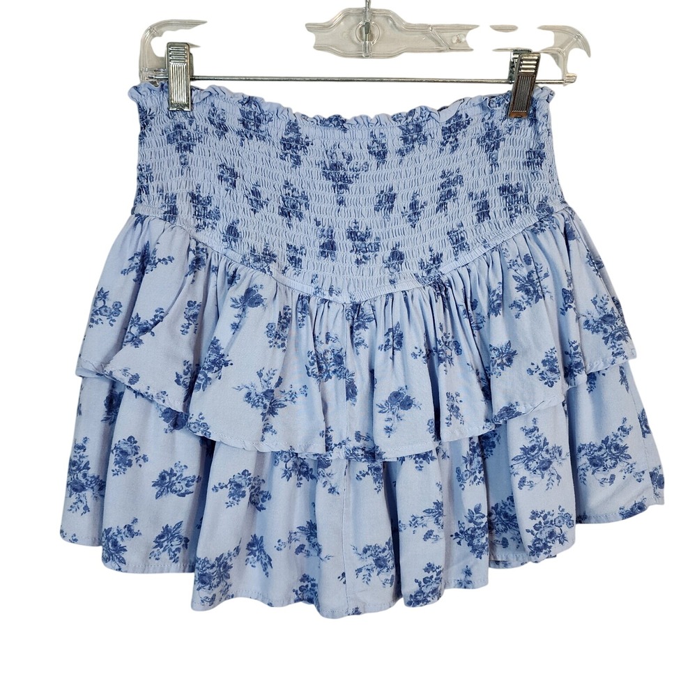 KINGSTON GREY Size Medium Blue Floral Smocked Waist Tiered Ruffled Skort Cottage